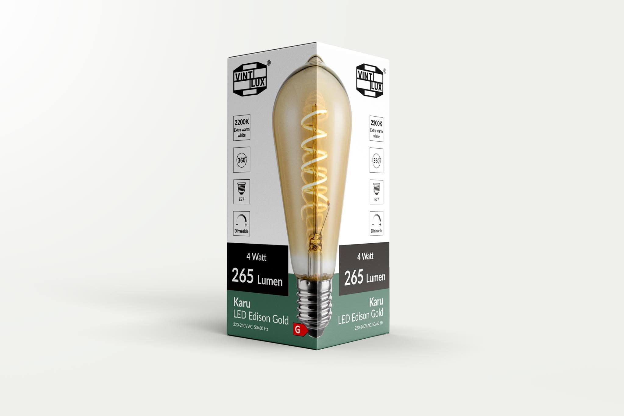 Vintlux E27 Dimmable LED Filament Lamp 4W ST64 265lm 2200K - Karu Edison  Gold